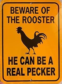 Eeypy Warning Sign Beware of The Rooster He Can Be a Real Pecker Funny Chicken Coop Sign Tin Signs for Man Cave 8x12 Inch
