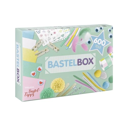 Lulubug Bastelset für Mädchen und Jungen, 600 Teile | Seidenblumen, Pompons, Tonpapier, Washi Tape, Wackelaugen, Sticker uvm. im Bastelkoffer | DIY Scrapbook Bastelbox für Kinder