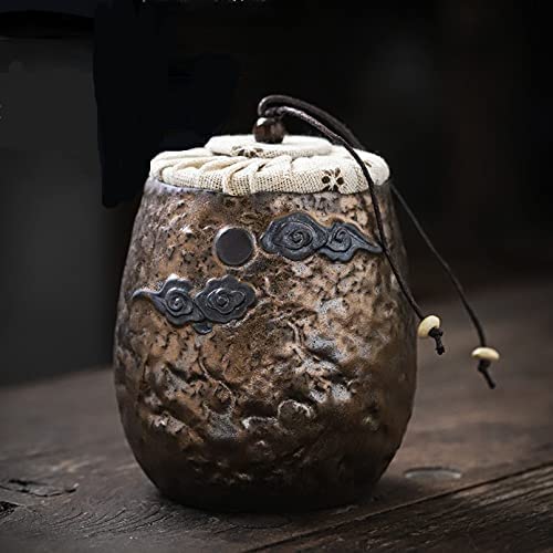 KKEKOS Handmade Red Iron Clay Porcelain Tea Tin Tea Storage Tea Caddy Tea Canister Container Traditional Tea Jar Pet Ashes Keepsake Urn (cloud)
