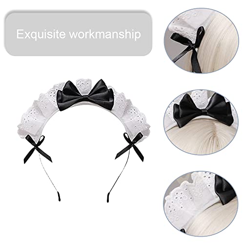 Maid Headband Bow Tie Ruffled Lace Hair Band Retro Lolita Hair Hoop for Women Girl Party Decoration Role Play Costume Parties - Image 4