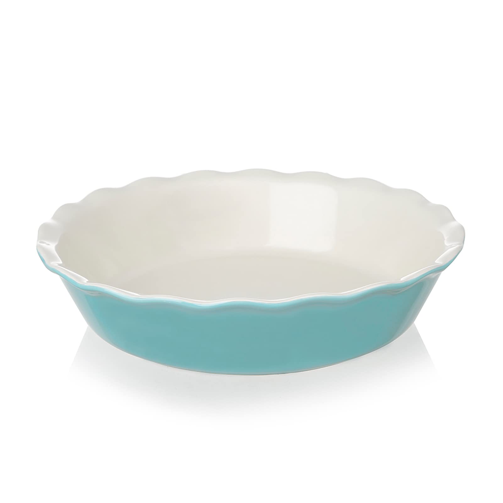 Sweejar Ceramic Pie Pan - 10 Inch Round Baking Dish for Dinner, Non-Stick with Soft Wave Edge for Apple, Pumpkin, Pot Pies (Turquoise)