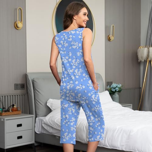 Image of Findsweet Women Pajamas Sets Loungewear Soft Sleepwear Two Piece Summer Sleeveless Pjs Tank Top Pants with Pocket S-4XL