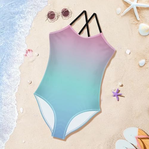 Blue Red Gradient Swimsuit for Girls Bathing Suit One Piece Swimsuits Summer Beach Swimwear 6