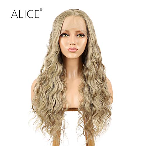 ALICE Lace Front Wig 22” Long Blonde Wavy Synthetic Hair Wig Pre Plucked with Natural Hairline and Baby Hair for Women
