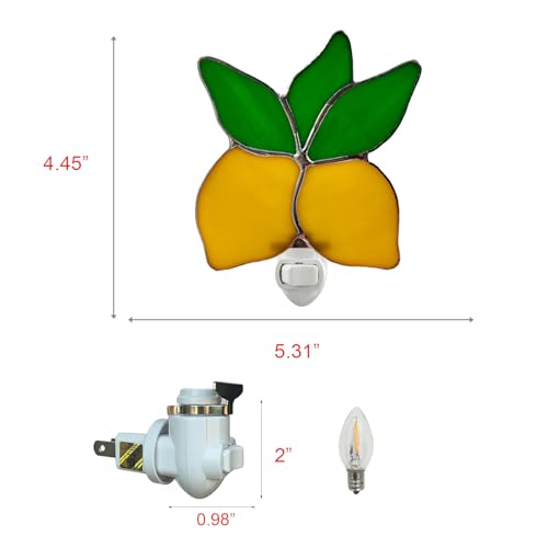 Image of CHEZBABY Stained Glass Night Light Plug into Wall Lamp Decorative Accent Nightlight for Hallway Bedroom Bathroom Kitchen Home Decor(Lemon)