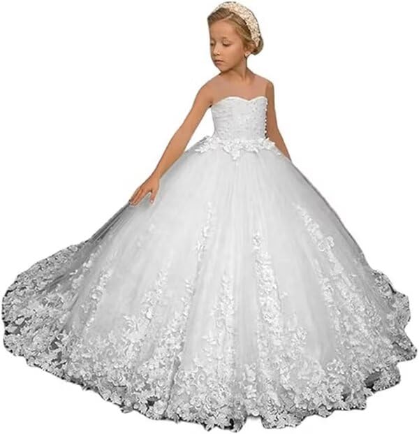 Lace Flower Girl Dress for Wedding Princess Pageant Dresses First Communion Girls Puffy Tulle Ball Gown Party Formal Dress