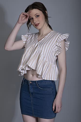 Image of GRECIILOOKS Tops for Women - Cotton Lining Pattern Stitched Regular Fit T-Shirt with Fancy Sleeve for Girls,Suitable for Festival,Office,Travelling,Dating,Regular Fit T-Shirt for Ladies(Pack of 1)