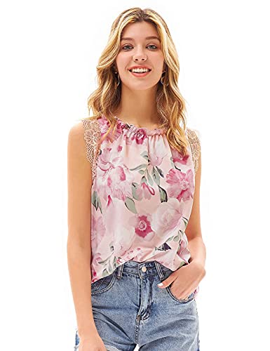 Damen Sommer Chiffon Bluse Loose Fit Casual Tops Elegant Ärmellose Pleated...