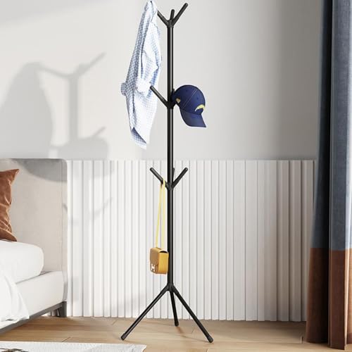 Image of LEOPAX 9 Hook Coat Hanger Stand for Hanging Shirts, Hats, Umbrella, Towels | Tree Standing Clothes Stand | Modern Coat Stand for Home Living Room, Bedroom, Office - Black - Use Light Weight Clothes