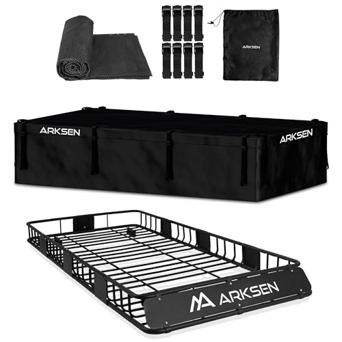 ARKSEN 84" x 39" x 6" Roof Rack Basket with Extension & Waterproof Cargo Bag, 150 lb Heavy-Duty Steel Cargo Carrier, Fits Crossbars up to 1.38" Thick, for SUV & Pickup Truck