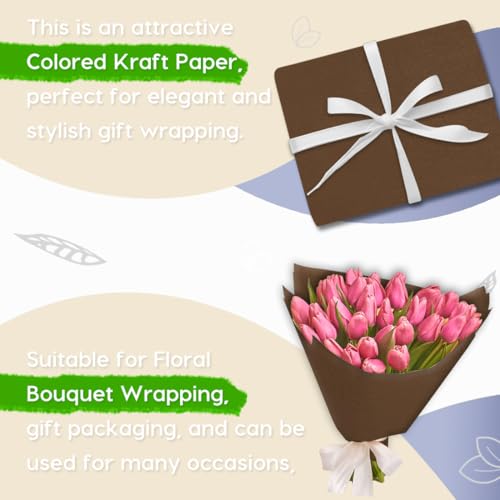 Image of SMART&CASUAL 24 inch x 2,520 inch (210') Coffee Kraft Craft Paper Roll for Gift Wrapping Bulletin Board Bouquet Flower Art Packing Parcel Table Covering 80GSM 55LB (Coffee, 24 inch x 210')