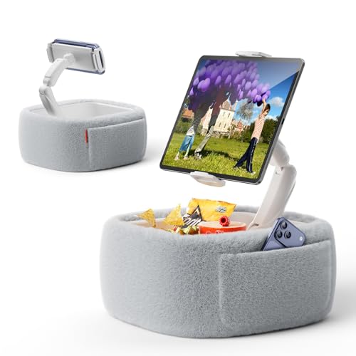 LULULOOK Support d'oreiller Kindle Ultra Moelleux pour la Lecture, Support de Tablette avec Bol à goûter et Bras Flottant Compatible avec iPad, téléphone et Tablette de 4,7 à 13 Pouces pour Lire des