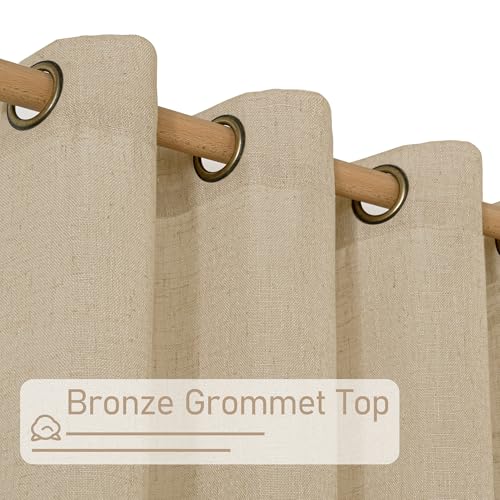 Image of LAMIT Kitchen Linen Curtains 40 Inch Length, Soft Thick Light Filtering Bronze Grommet Window Textured Neutral Sheer Drapes for Cafe /Window /Loft Room, 2 Panels, 34 x 40 Inch, Brown