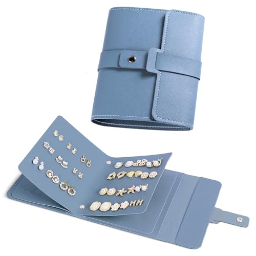 Livro de armazenamento de joias, organizador de brincos com design de livro dobrável, estojo portátil de couro sintético para viagem, caixa de joias dobrável para mãe, mulheres, meninas, presente de