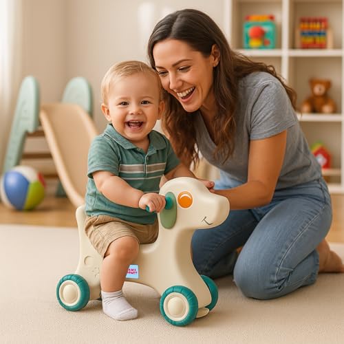Image of Amazon Brand - Jam & Honey Baby Puppy Push On Ride On for Kids | Backrest | Easy Grip | Four Wheel | Durable and Safe | Non-Toxic | Portable | Lightweight | Animal Theme | 1-4 Years Old | Green