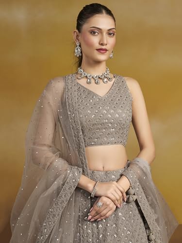 Image of Zeel Clothing Women's Sequins Thread Embroidered Georgette Lehenga Choli With Dupatta (5124-Women-Lehenga-Choli-New; Free size)