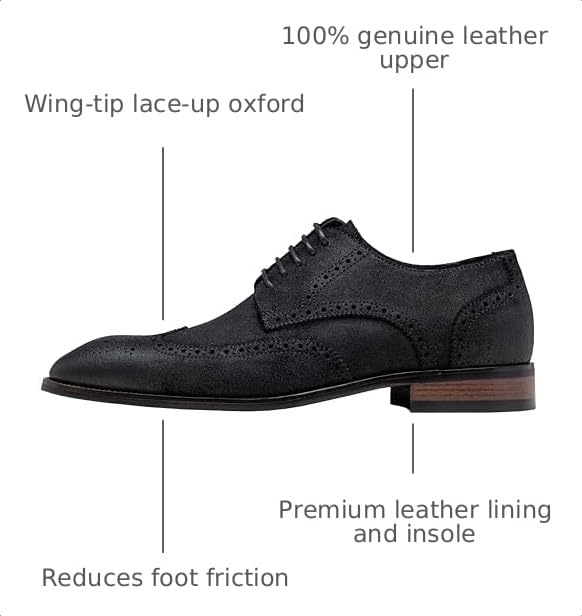 Image of Jousen Men's Dress Shoes Leather Wingtip Formal Business Oxford Shoes Brogue Retro Derby Dress Shoes for Men
