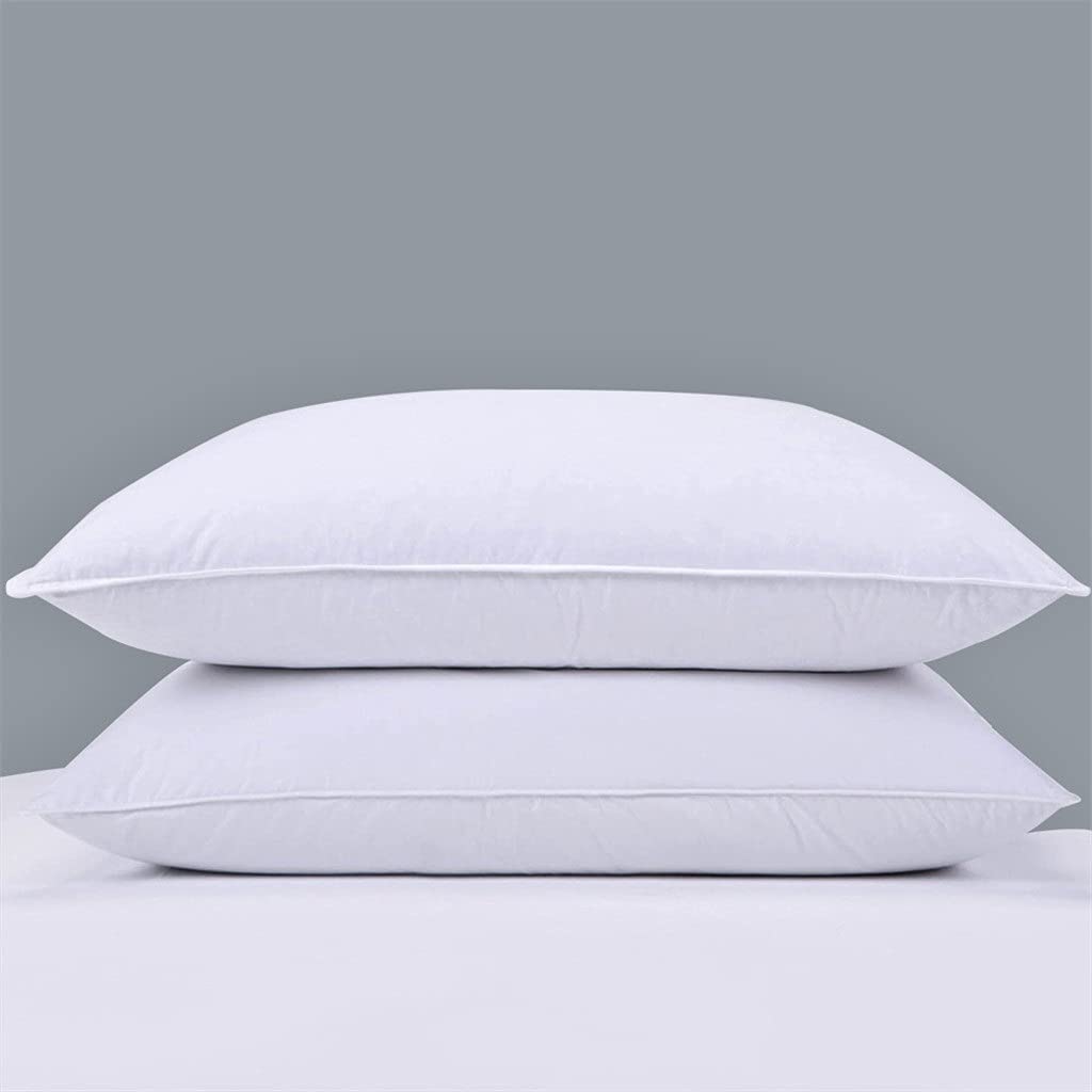 MFJGHU 1 Pair Natural Goose Down Pillow White Inserts Egyptian Cotton Fabric Cover Bed Pillows King Queen