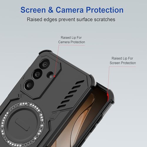 Image of amazon basics Back Case Cover for Samsung Galaxy F56 5G | Magnetic Case with Built-in Metal Ring | Supports Mag-Safe Charger, Wallet & Car Mount | Shockproof Hybrid PC + TPU | Black