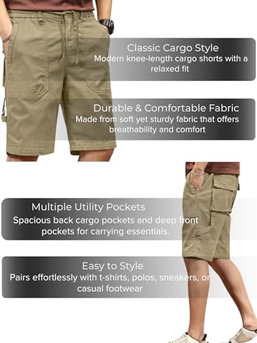 Image of Leriya Fashion Men Cotton Cargo Shorts | Lightweight Shorts Pant for Men | Elastic Waist with Drawstring | Casual Summer Cargo Short's for Man with Pockets