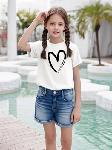 Image of Girls Short Sleeve Tee Shirts Kids Summer Crewneck Tops 5-14 Years