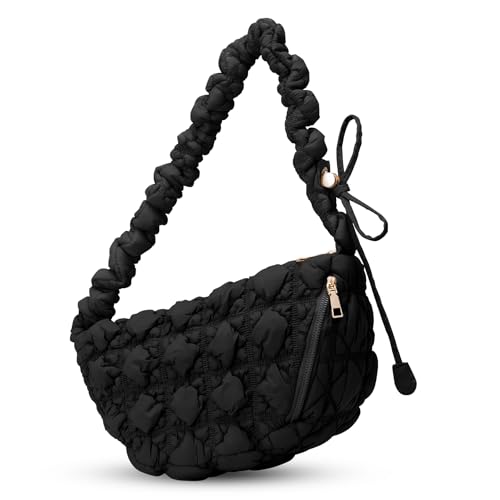 Larcenciel Grand Sac à Main Femme - Sacoche Femme Bandoulière en Velours Cotelé, Sac Matelassé avec Deux Zip, Noir Fourre-tout pour tous les Types d'activités, les...
