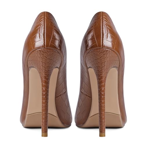 LEHOOR Women Pointed Toe Stiletto High Heels Snakeskin Slip On Stiletto Heel Pumps 5 inch Thin High Heel Sandals Closed Pointy Toe Sexy Fashion Wedding Party Evening Stilettos 4-11 M US3