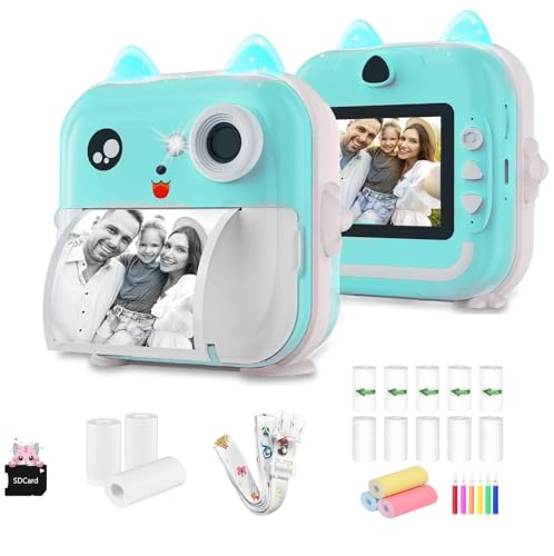 Image of CADDLE & TOES Instant Print Camera for Kids - 1080P HD, 48MP, SD Card, Bluetooth, Free App, 3 Rolls Print Paper, Stickers, Fun Filters, Gift for Kids (Blue with Printer ROLL Set)