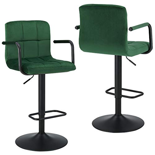 Duhome Set Of 2 Adjustable Swivel Bar Stool Chairs Counter Stools, Breakfast Chairs With Arms Green #TOP1
