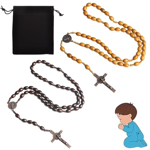 EXQUIMA 2 PCS Rosary Beads, Catholic Cross Rosary Necklace, With A Storage Bag, Smooth Prayer Beads with Durable Crucifix for Meditation and Daily Wear