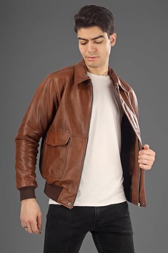 Image of Genuine Leather Jacket for Men | Vikram Bomber Jacket in Black & Brown