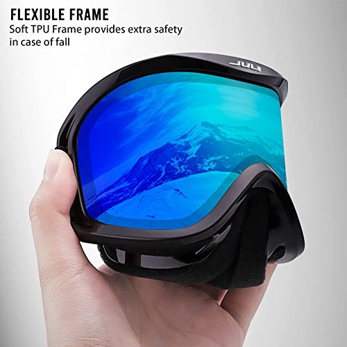 Juli Ski Goggle/Snow Snowboard Goggles For Men, Women & Youth - 100% Uv Protection Anti-Fog Dual Lens(Black Frame+14% Vlt Revo Blue Len) #TOP2