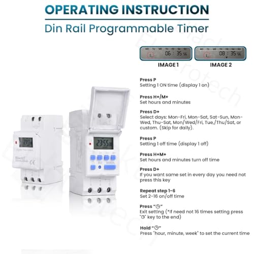 Image of Blackt Electrotech (BT41D): 16 /240V AC Programmable Daily /Weekly Digital LCD Display Control Counter /Time Timer Relay Switch: DIN Rail Type (Warranty 12 Months) (with Cabinet)