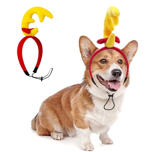 ANIAC Dog Antlers Headband Christmas Dog Outfit for Small Medium Large Dog Reindeer Costumes Pet Elk Head Accessories for Christmas Halloween (Yellow Small)