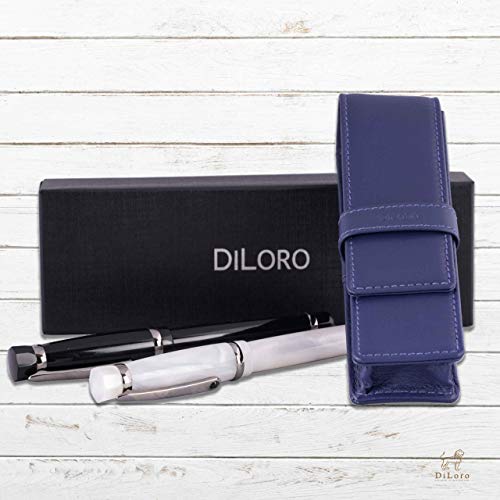 Image of DiLoro Leather Double Pen Case Pencil Pouch Holder for Two Fountain Ballpoint Rollerball Pens and Pencils (Violet)
