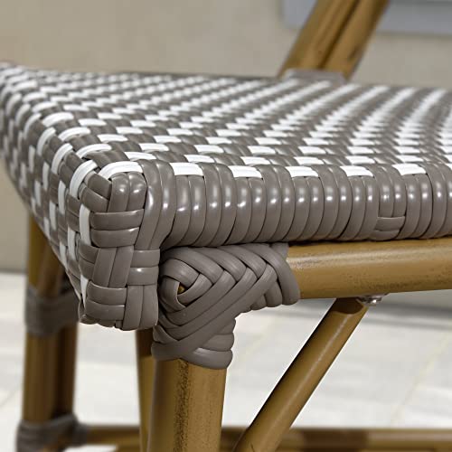 Purple Leaf French Bar Stools Set Of 2 Bamboo Print Finish Patio Bar Stools With Back Rattan Bar Chairs Wicker Bar Height Stool 30" With Footrest Kitchen Island Stools Outdoor Barstool Grey #TOP5