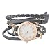 Souarts Black Women Multilayer Weave Wrap Link Leather Bracelet Quartz Wrist Watch