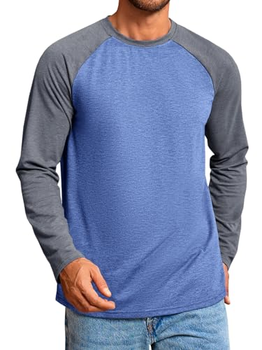 Runcati Mens Baseball Shirt Casual Raglan Long Sleeve Crewneck Graphic T-Shirt Lightweight Vintage Tops