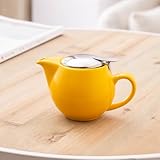 ユニバーサルティーポット セラミックティーポット蓋が落ちない 片手で注げる急須 (マットイエロー単壷) [並行輸入品]
