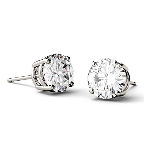 Charles & Colvard Created Moissanite 6.5mm Round Cut Stud Earrings for Women | 2 cttw DEW | Lab Grown | Solid 14K White Gold with Rhodium4