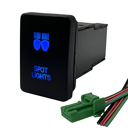 Image of SPOT Lights Push Button Switch Blue Led Illuminated ON-Off Button with Wiring Connector for Toyota Car Toyota Prado Landcruiser RVA4 3Amp 12V