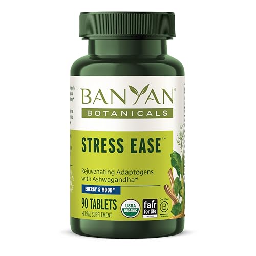 Banyan Botanicals Organic Stress Ease – Adrenal Support & Resilience Supplement – Ashwagandha & Shatavari for Fatigue & Nervous System Balance – 90 Tablets – USDA Organic