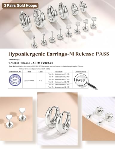 FIASASO Chunky 14K Gold Plated Hoops Earrings for Women Hypoallergenic - 7 Pairs Surgical Stainless Steel Flat Back Stud Hoop Earring Stack Small Cartilage Earrings Sets for Multiple Piercing3