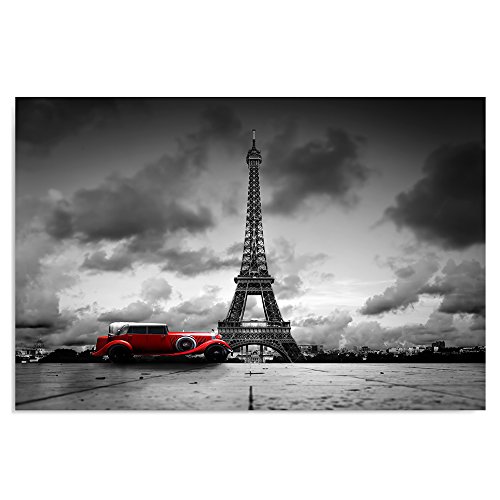 Feeby Cuadro En Lienzo Torre Eiffel 80x60 cm 1 Pieza Modernos Impresión Artística Calidad Fotografica Imagen Decoración de Pared Salon Dormitorio Cocina Oficina Pasillo Coche Rojo Blanco Y Negro