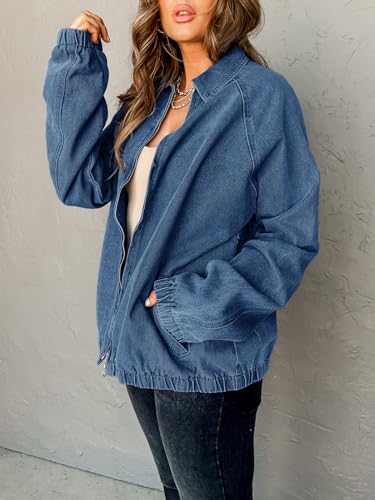 Plnotme M8M571BL0S Womens Casual Long Sleeve Jean Jacket Trendy Front Zipper Elastic Hem Denim Jacket Coat thumb #1