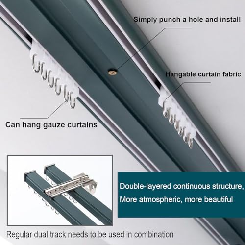 Riel de aluminio de doble cordel azul de 2,1 m para ventanas 3