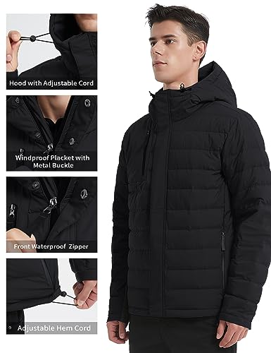 Image of Lesmart Men Down Jacket Puffer Winter Jacket with Hooded Packable Lightweight Windproof Insulated Warm Coat