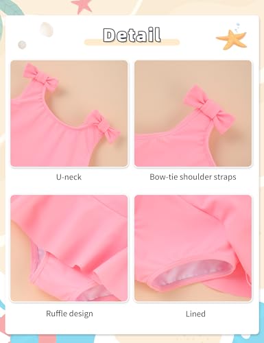 Image of oklady Toddler Swimsuit Girls One Piece Ruffled Girls Bathing Suit Bow Strap Swimwear Size 12M-4T