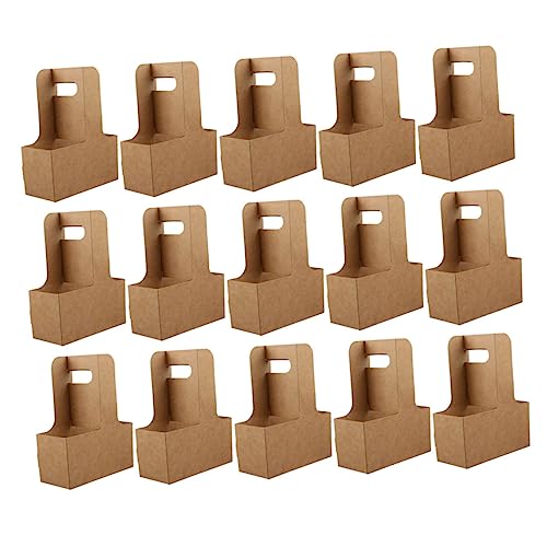 MUCKLILY 15pcs Drink Carrier with Handle Kraft Paper Cup Holders for Tea Juice Practical Takeout Beverage Tray for Safe Transport of Drinks