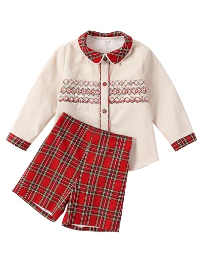 Twoflower Boys' Clothing Sets, Toddler Kids Christmas Smocked Outfit, Baby Vintage Fall 2 Piece sets for 12 Months - 7 Years